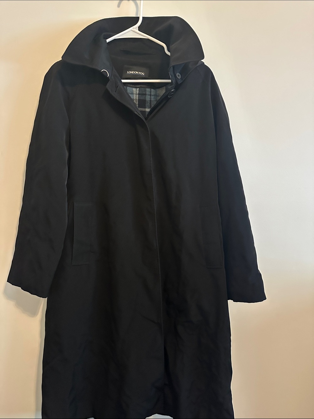 London Fog Black Long Trench Coat with Structured Collar